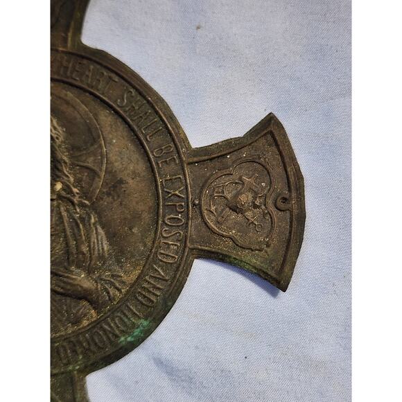 French, Antique Religious Large Door Plate. Jesus Christ, Sacred Heart. 5.6" - Picture 3 of 7